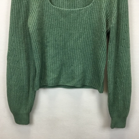 One Grey Day Sienna Sweater Green Square Neck Ribbed Size M Bohemian Cottagecore - Picture 5 of 8